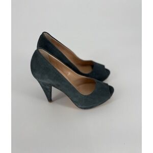 Authentic Bally Women's Blue Suede Peep Toe Cone Heel Pumps Shoes 5.5 US / 36 EU